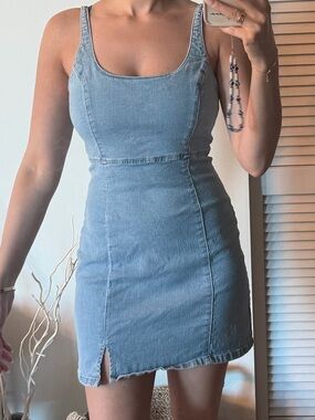 Light Blue Denim Tank Mini Dress - Unbranded